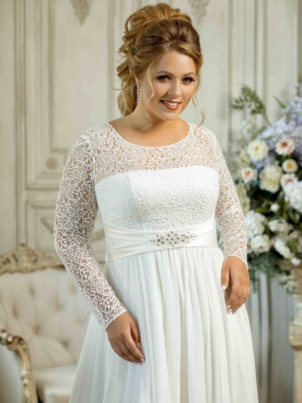 65cn4mqt15w92elh5bo8kl2x scaled Закрытое свадебное платье Ампир (в греческом стиле) D-13-Plus Size